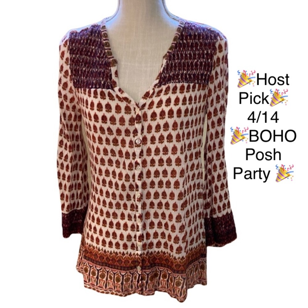 HP!! Lucky Brand Live in Love Floral Patterned Button Down Long Sleeve Top - Picture 9 of 9